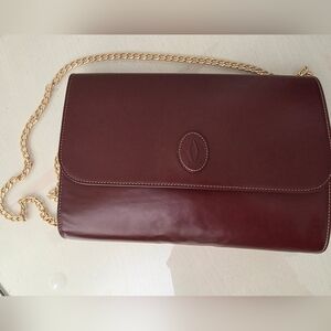 Cartier Les Must de Cartier Burgundy Clutch Shoulder Bag Vintage w/Gold Chain